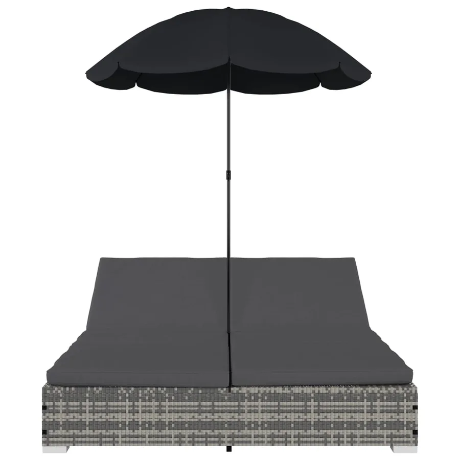 Chaise longue d'extérieur avec parasol Résine tressée Gris - 3