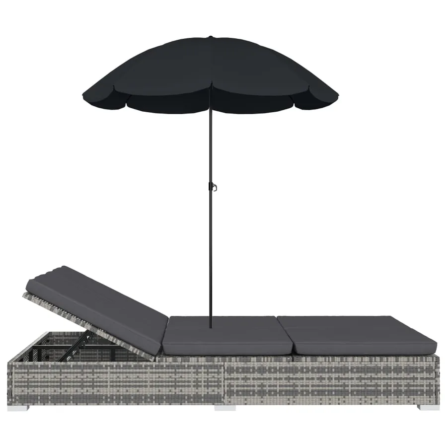 Chaise longue d'extérieur avec parasol Résine tressée Gris - 4