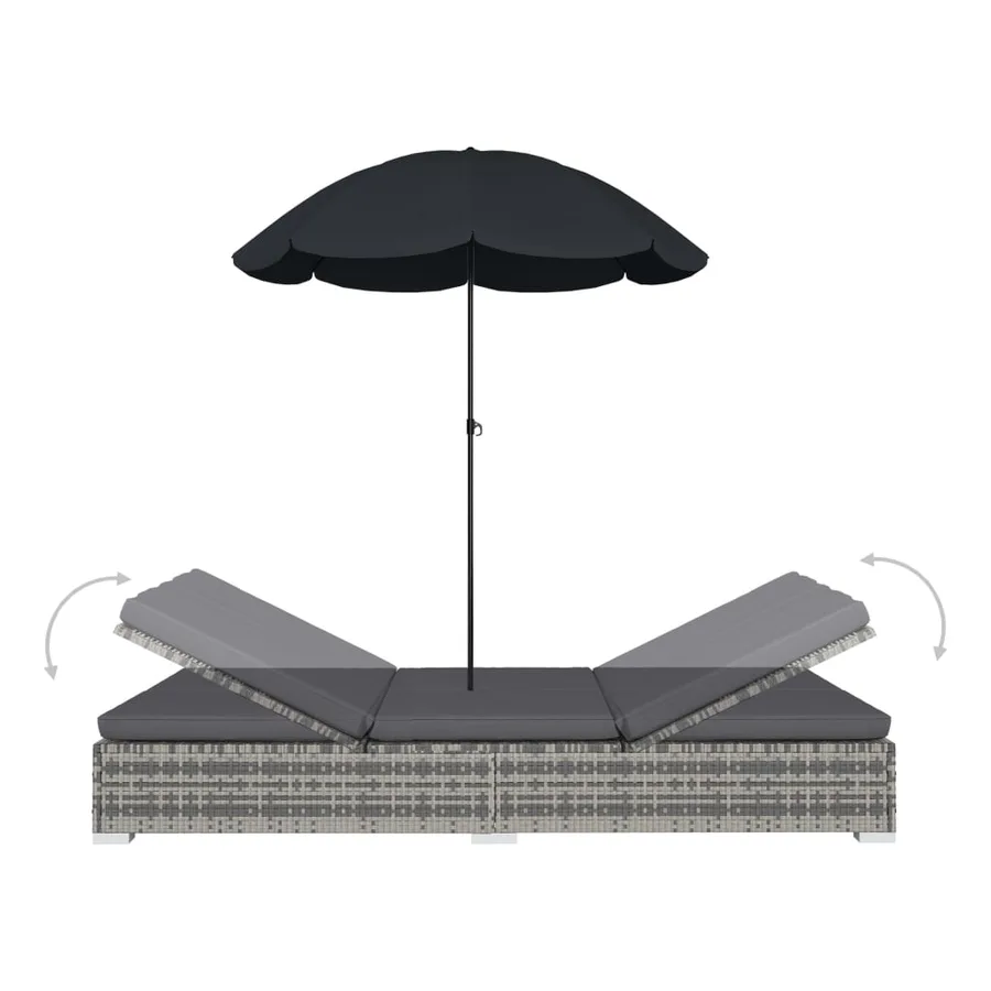 Chaise longue d'extérieur avec parasol Résine tressée Gris - 5