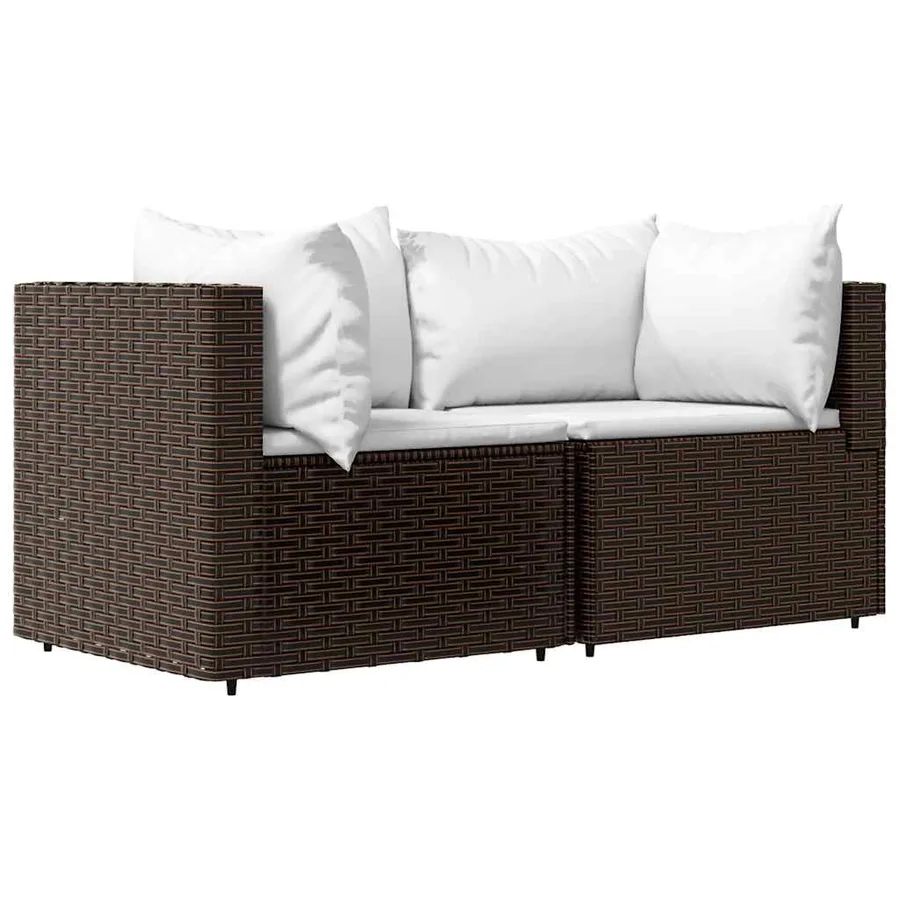 Salon de jardin 3 pcs avec coussins marron résine tressée - 3