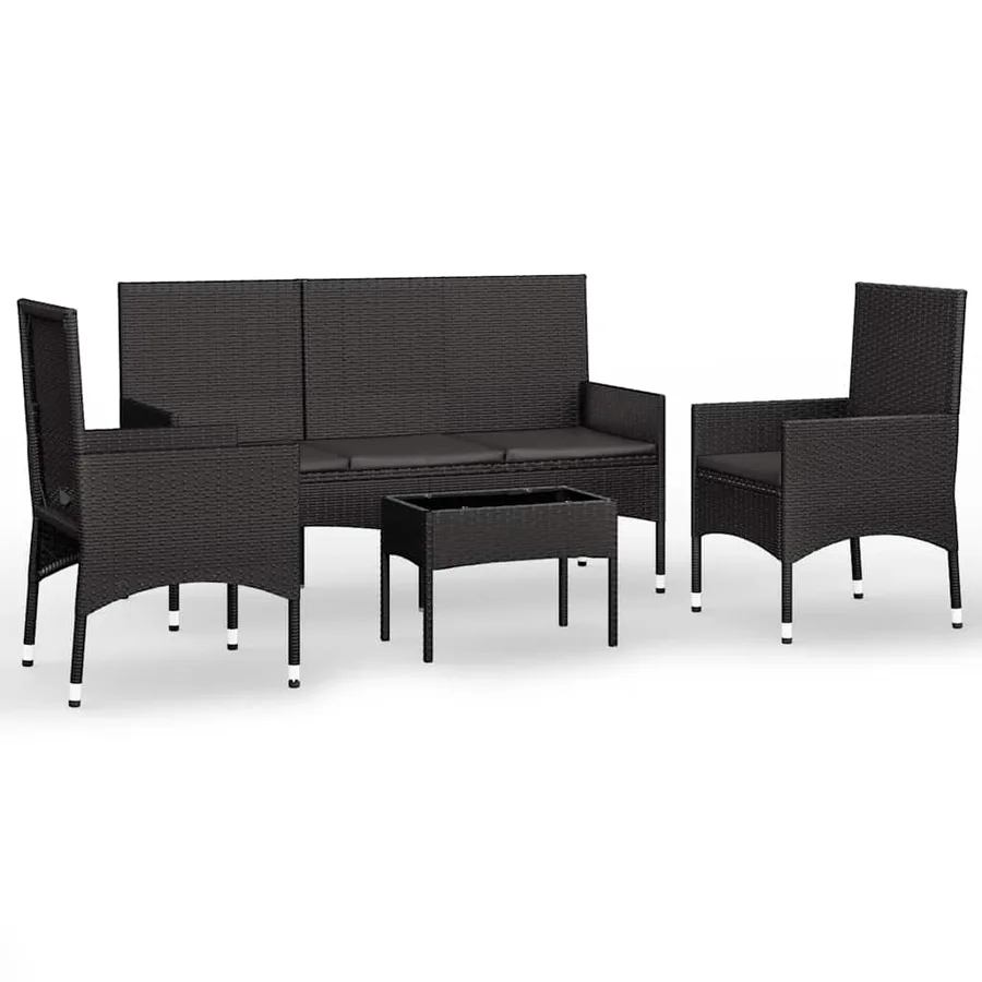Salon de jardin 4 pcs avec coussins Noir Résine tressée - 2