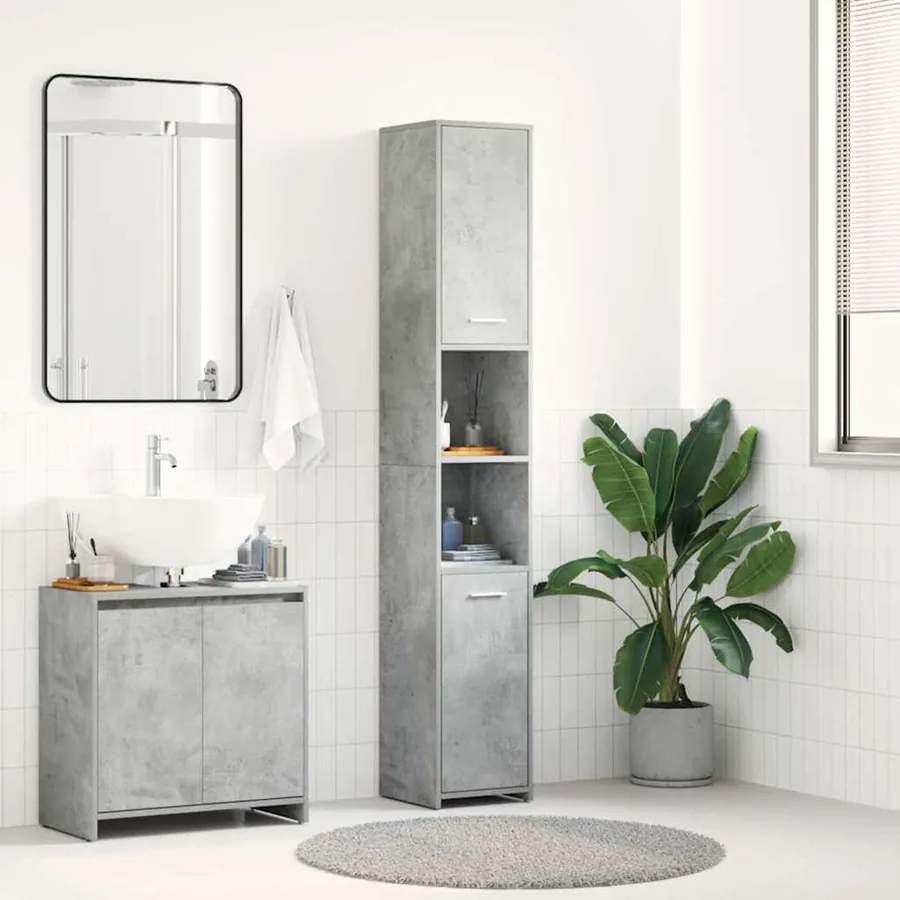 Armoire de salle de bain Gris béton Bois d'ingénierie