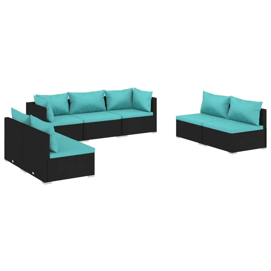 Salon de jardin 7 pcs avec coussins Résine tressée Noir - 2