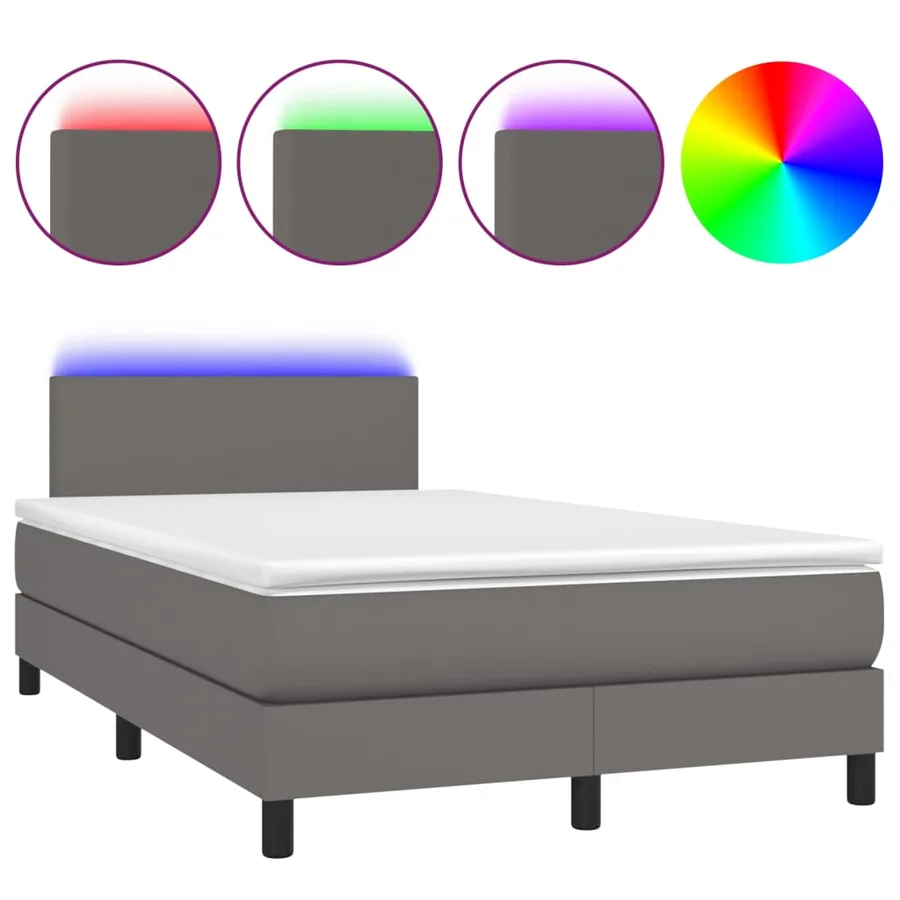 Sommier à lattes de lit avec matelas et LED Gris 120x200 cm - 2