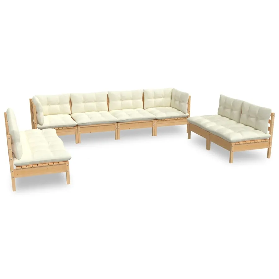 Salon de jardin 8 pcs avec coussins crème Bois de pin massif - 2