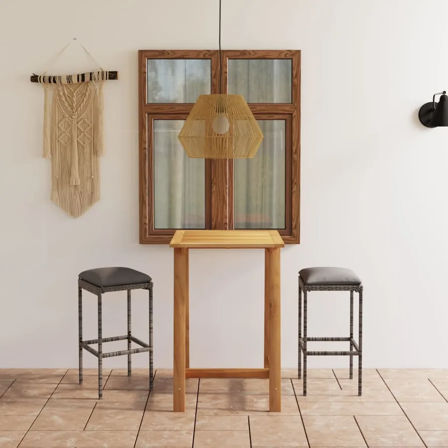 Ensemble de bar de jardin avec coussins 3 pcs Gris