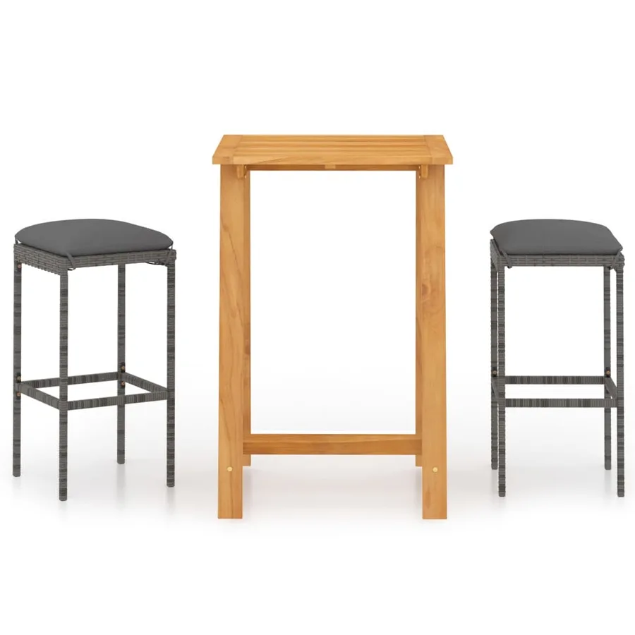 Ensemble de bar de jardin avec coussins 3 pcs Gris - 2