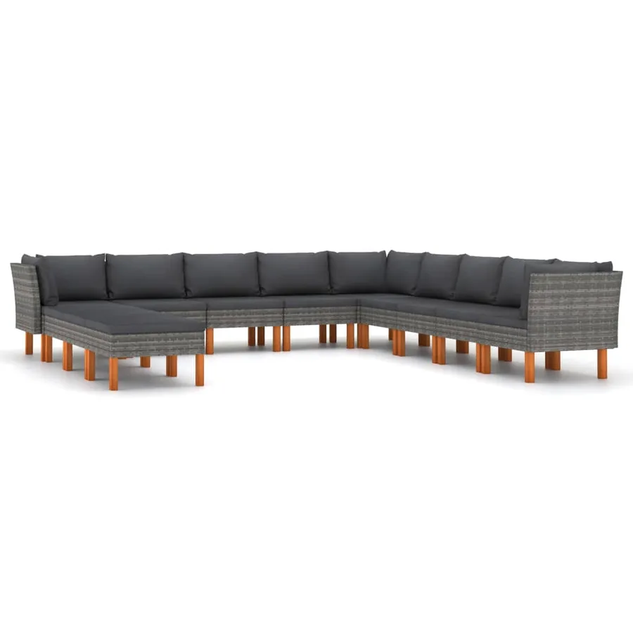 Salon de jardin 12 pcs avec coussins Résine tressée Gris - 2