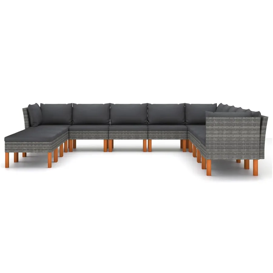Salon de jardin 12 pcs avec coussins Résine tressée Gris - 3