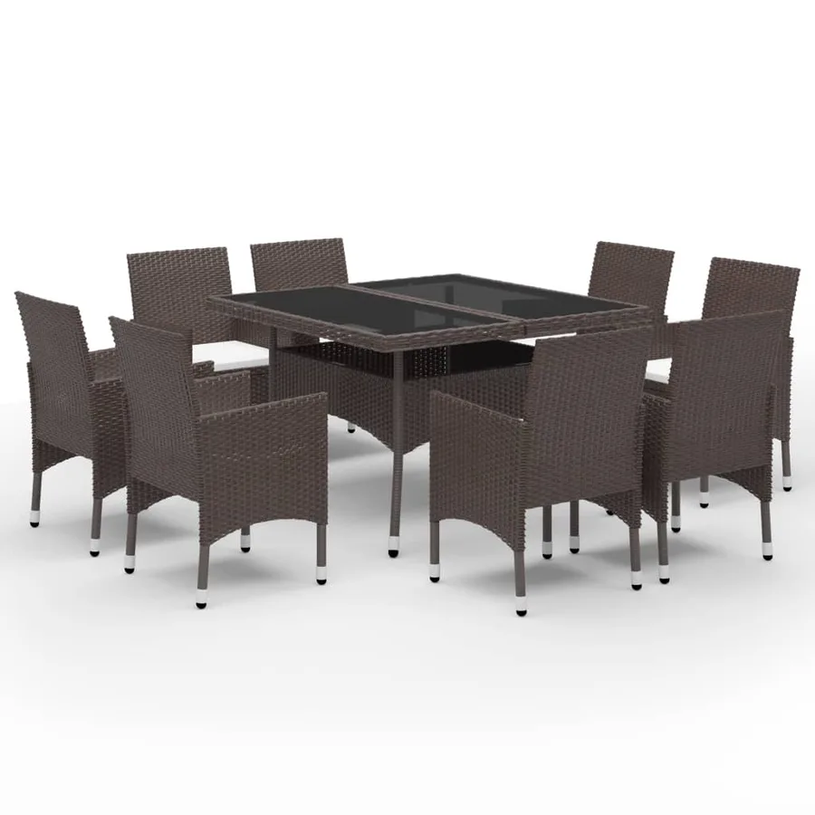 Ensemble à manger de jardin 9pcs Résine tressée et verre Marron - 2
