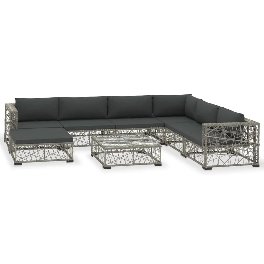 Salon de jardin 8 pcs avec coussins résine tressée gris - 2