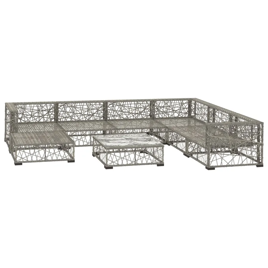 Salon de jardin 8 pcs avec coussins résine tressée gris - 3