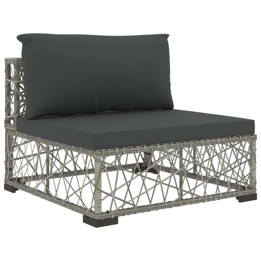 Salon de jardin 8 pcs avec coussins résine tressée gris - 5