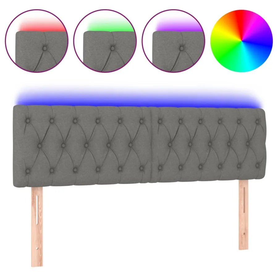 Tête de lit à LED Gris foncé 144x7x78/88 cm Tissu - 2