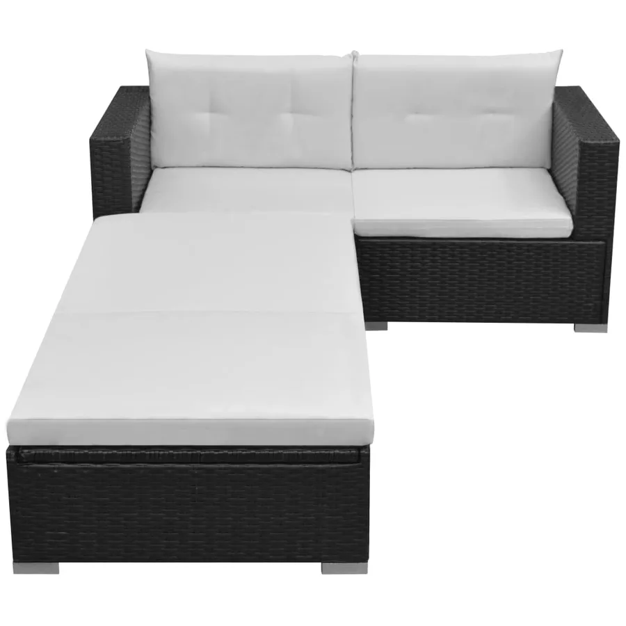 Salon de jardin 3 pcs avec coussins Résine tressée Noir - 2