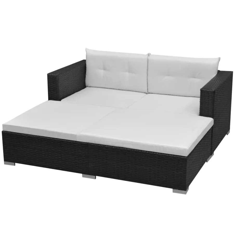 Salon de jardin 3 pcs avec coussins Résine tressée Noir - 3