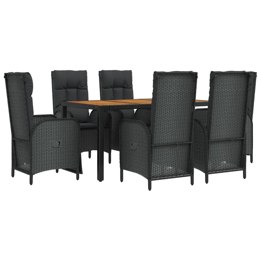Ensemble à manger de jardin coussins 7pcs Noir Résine tressée - 3