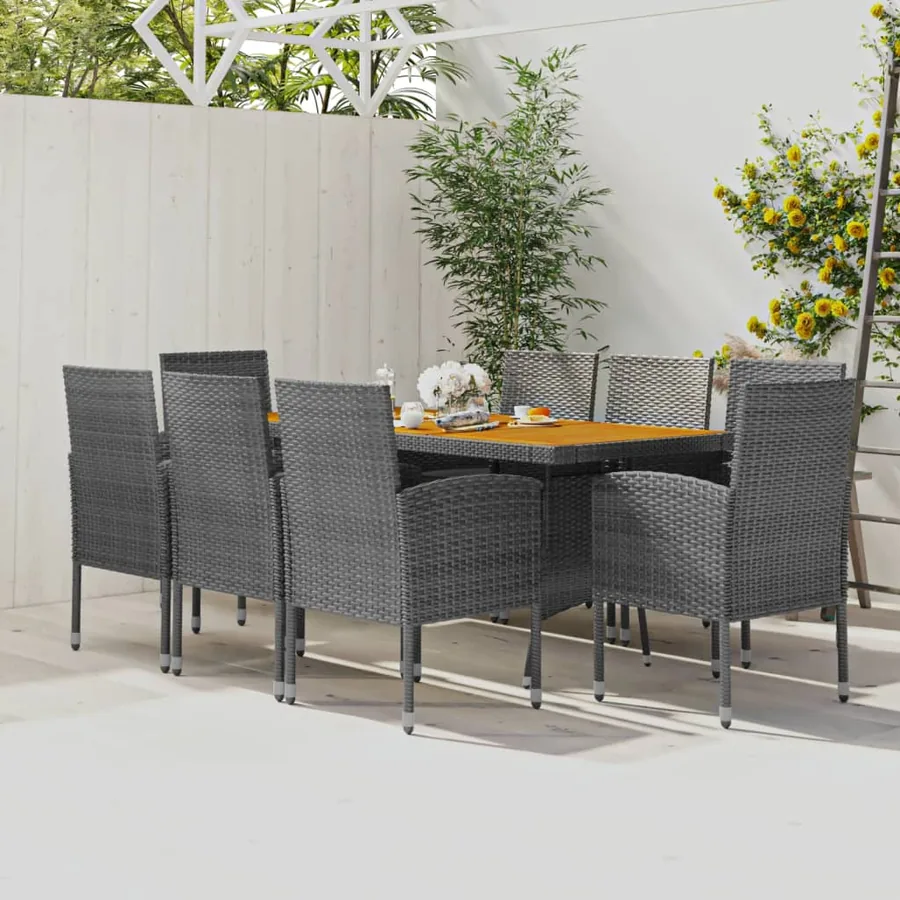Ensemble à manger d'extérieur 9 pcs Résine tressée Gris