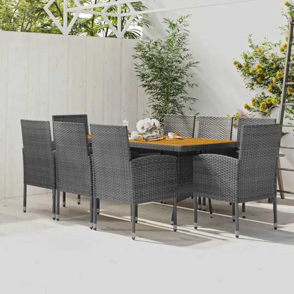Ensemble à manger d'extérieur 9 pcs Résine tressée Gris