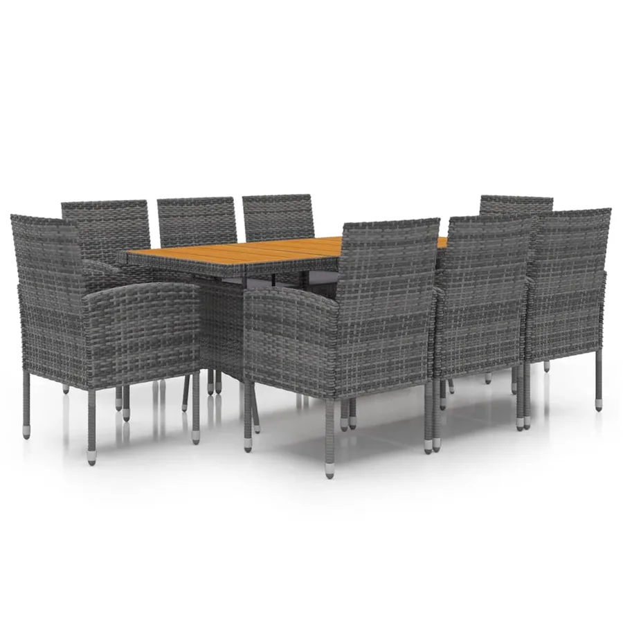 Ensemble à manger d'extérieur 9 pcs Résine tressée Gris - 2