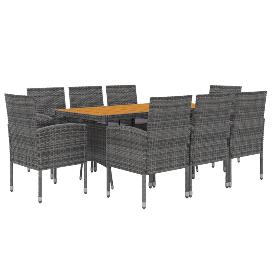 Ensemble à manger d'extérieur 9 pcs Résine tressée Gris - 3