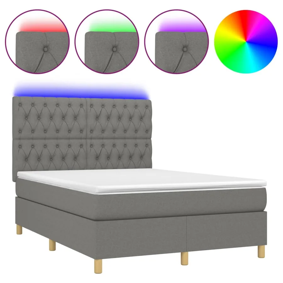 Sommier à lattes de lit et matelas et LED Gris foncé 140x200 cm - 2
