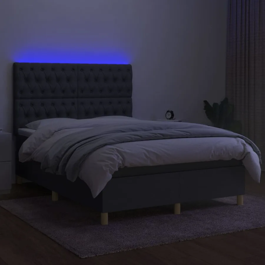 Sommier à lattes de lit et matelas et LED Gris foncé 140x200 cm - 4