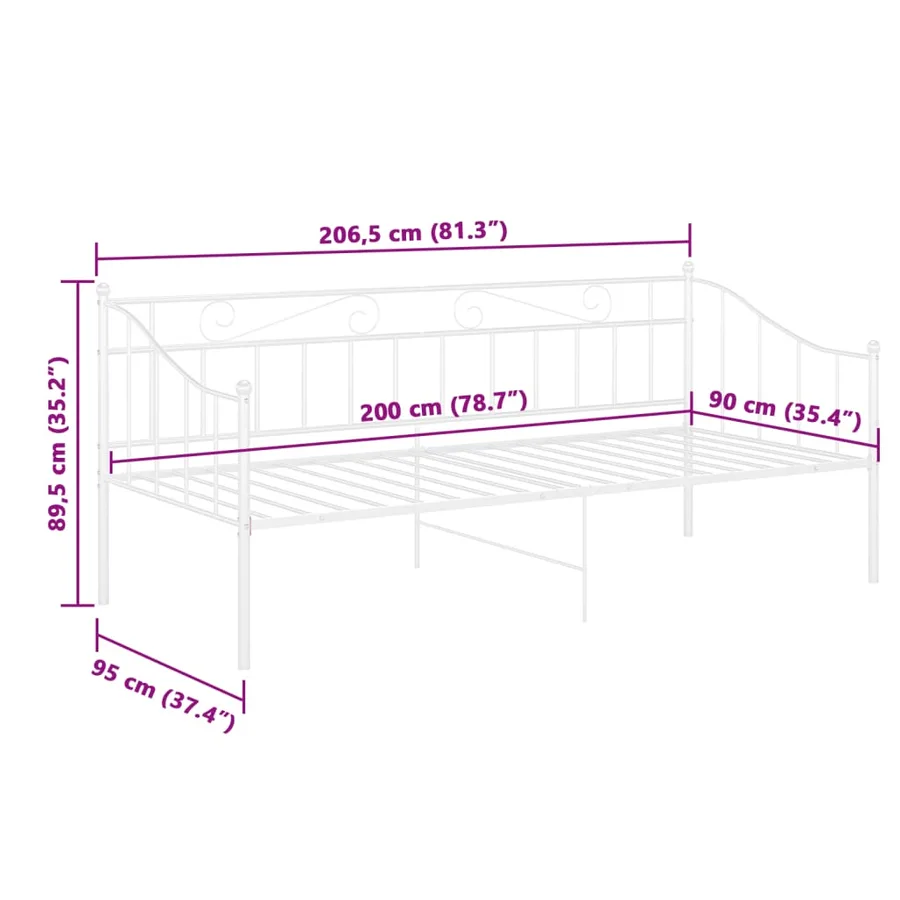 Cadre de canapé-lit sans matelas blanc métal 90x200 cm - 8