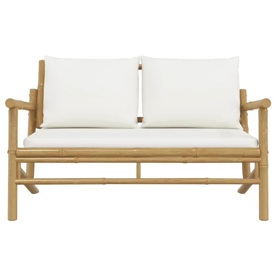 Banc de jardin avec coussins blanc crème bambou - 3