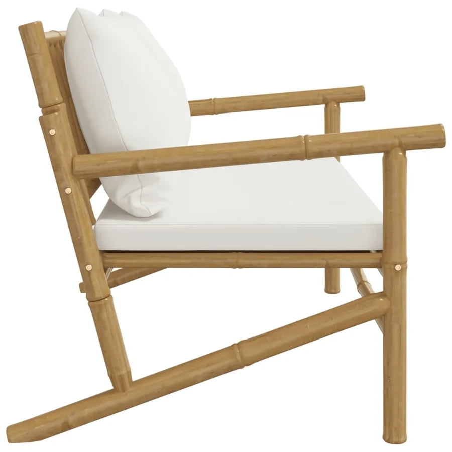 Banc de jardin avec coussins blanc crème bambou - 4