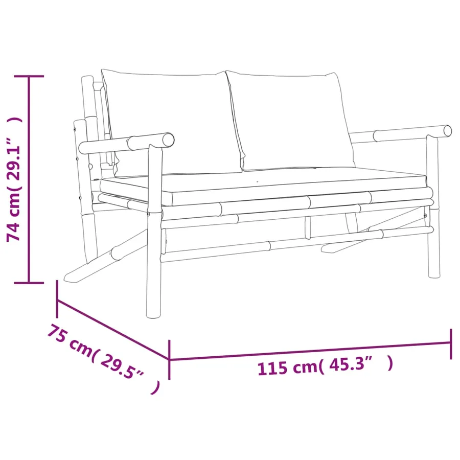 Banc de jardin avec coussins blanc crème bambou - 6