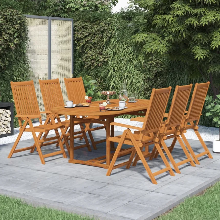 Ensemble à manger d'extérieur 7 pcs Bois d'acacia solide 150-200 cm