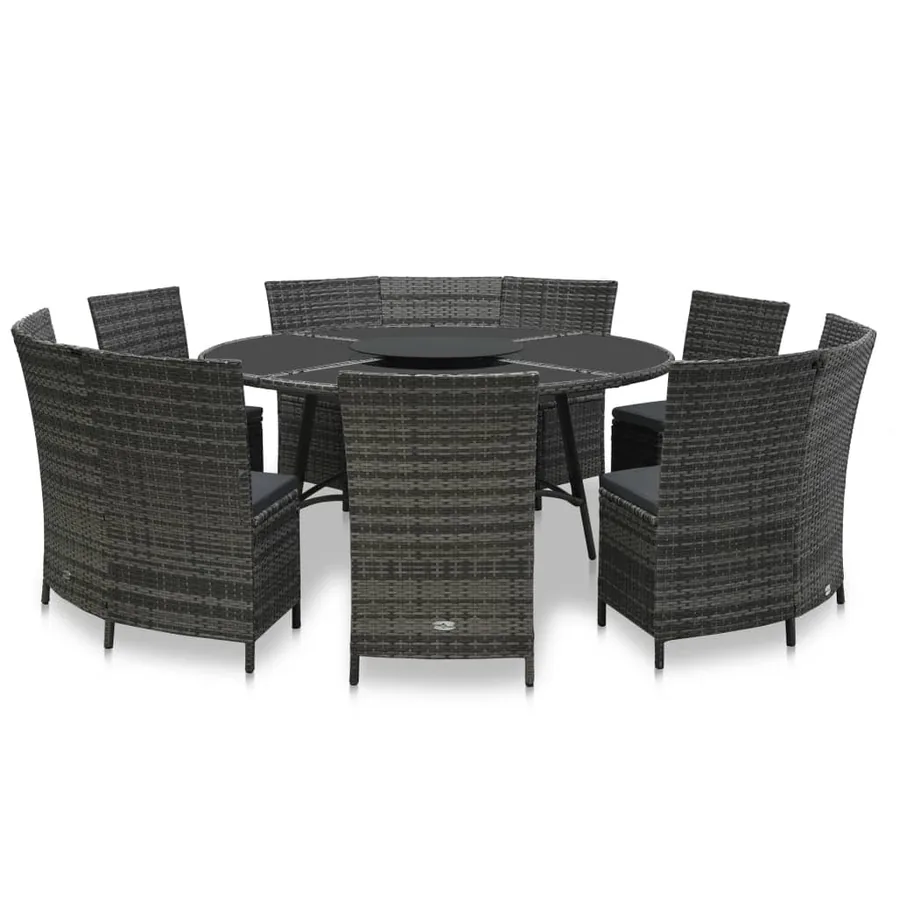 Ensemble à manger d'extérieur 7 pcs avec coussins rotin Gris