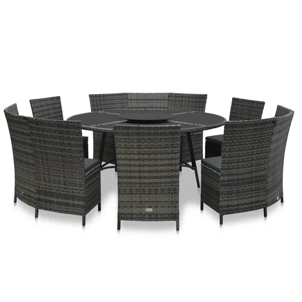 Ensemble à manger d'extérieur 7 pcs avec coussins rotin Gris