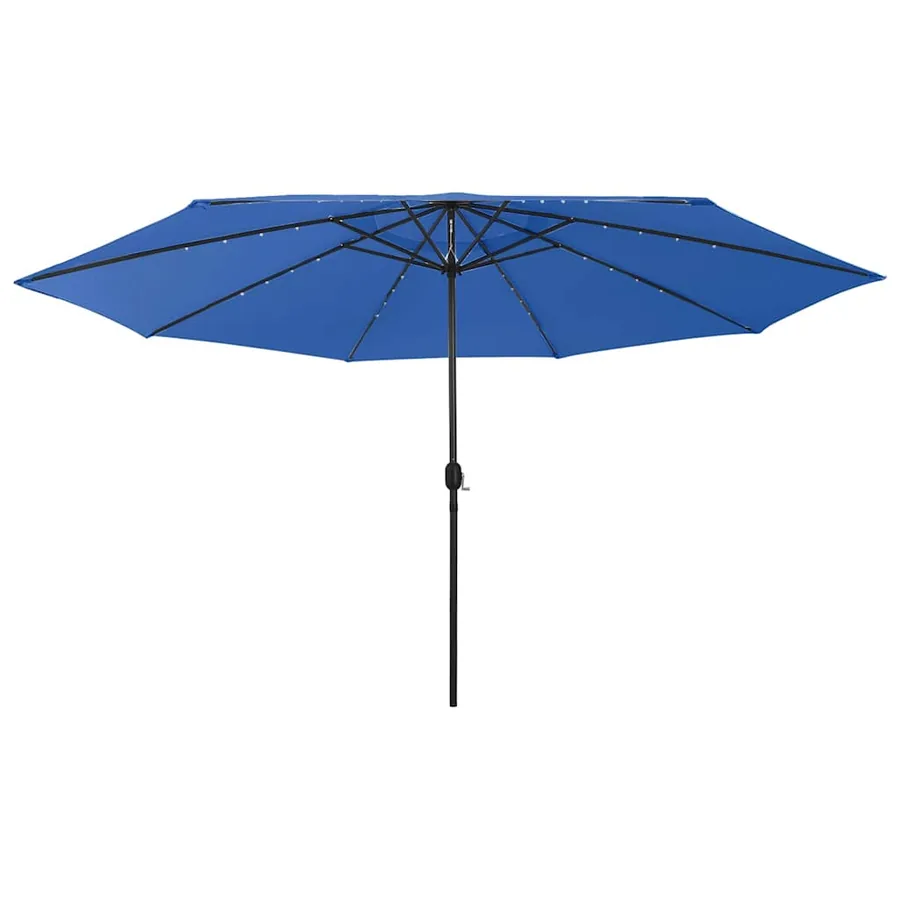 Parasol de jardin avec lumières LED et mât en métal bleu azuré