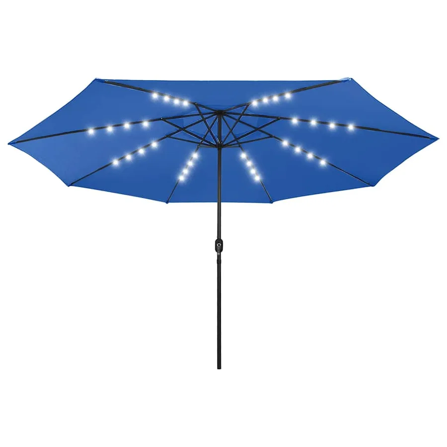 Parasol de jardin avec lumières LED et mât en métal bleu azuré - 2