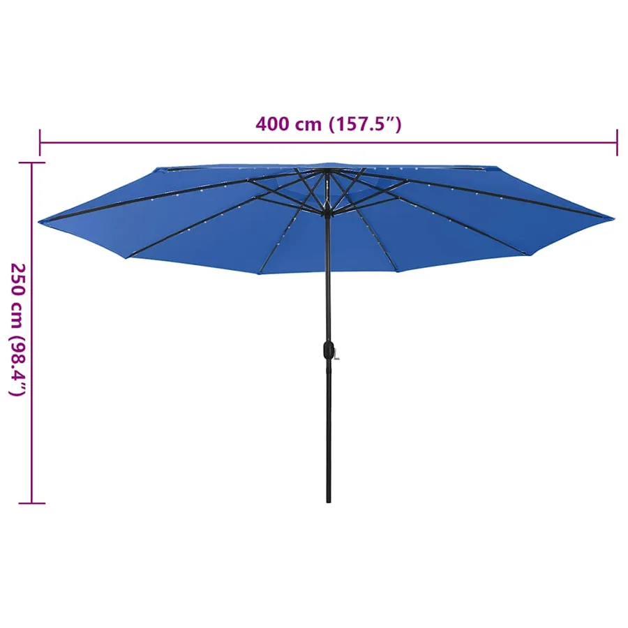 Parasol de jardin avec lumières LED et mât en métal bleu azuré - 7