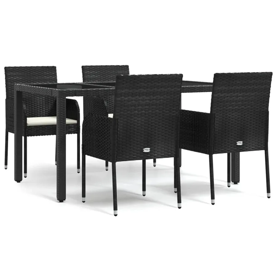Ensemble à manger de jardin coussins 5pcs Noir Résine tressée - 2