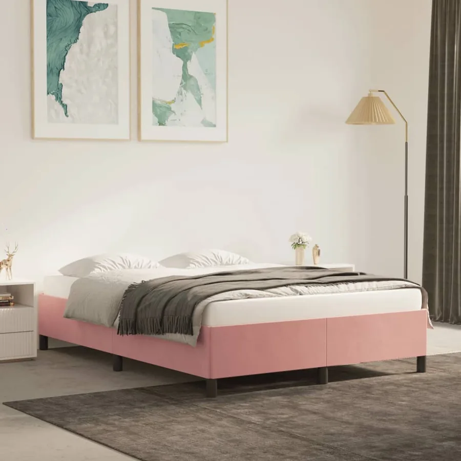Cadre de lit sans matelas rose 140x190 cm velours