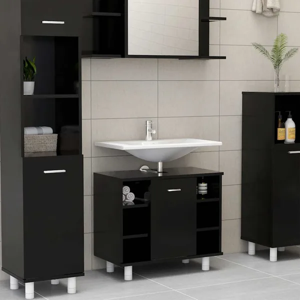 Armoire de salle de bain Noir 60x32x53,5 cm Bois d'ingénierie