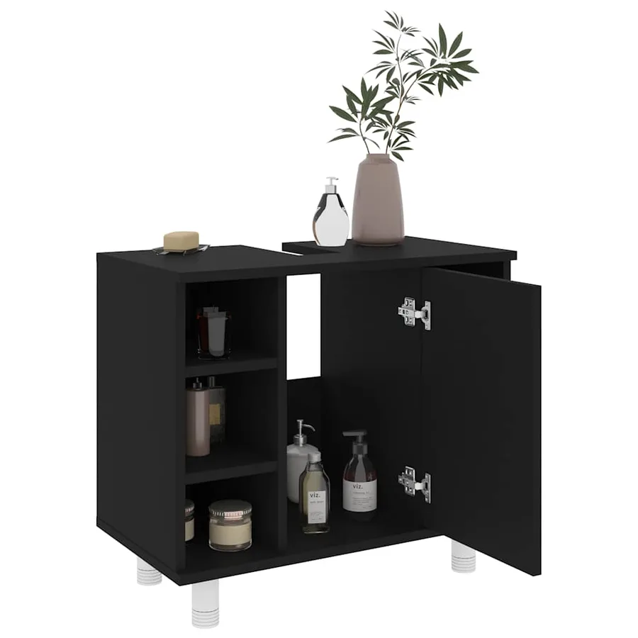 Armoire de salle de bain Noir 60x32x53,5 cm Bois d'ingénierie - 4