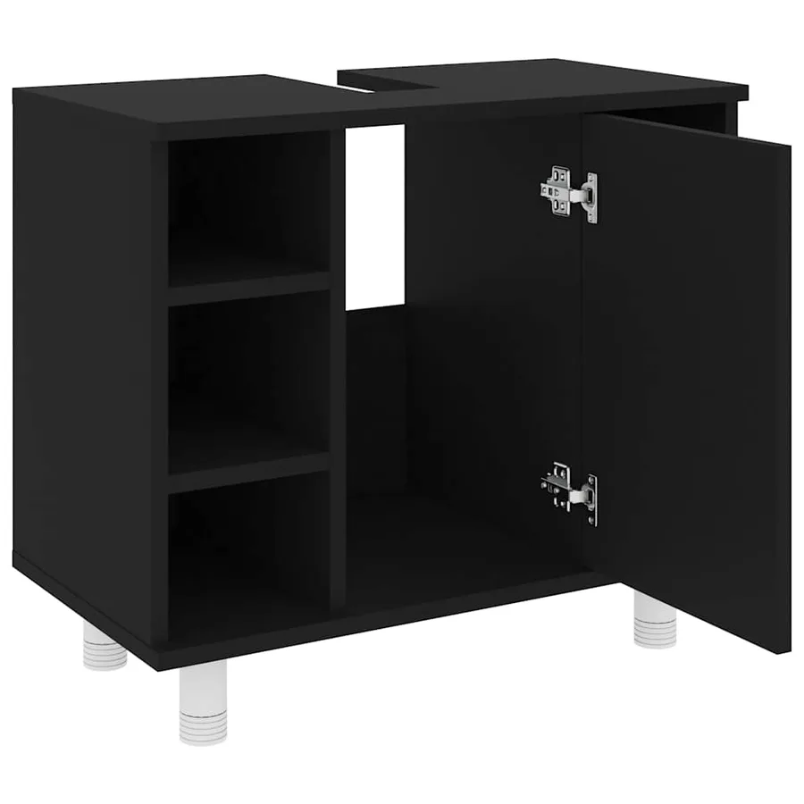 Armoire de salle de bain Noir 60x32x53,5 cm Bois d'ingénierie - 5