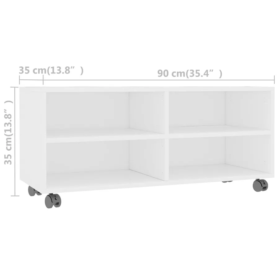 Meuble TV avec roulettes Blanc 90x35x35 cm Bois d'ingénierie - 6