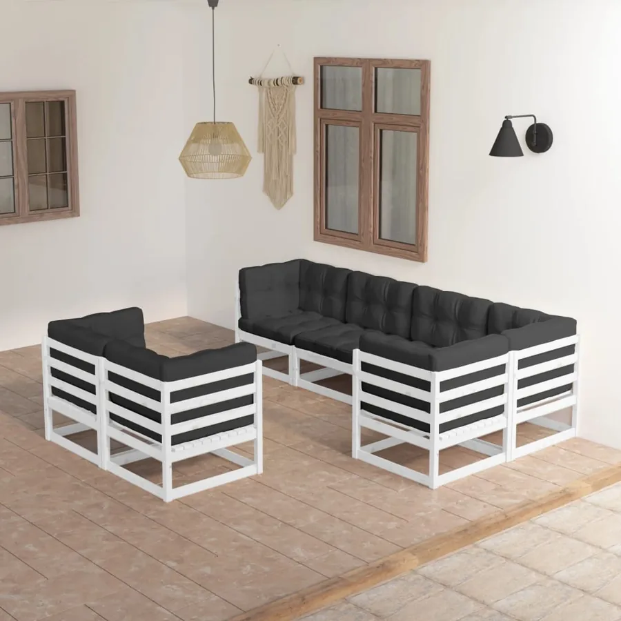 Salon de jardin 7 pcs avec coussins Bois de pin massif