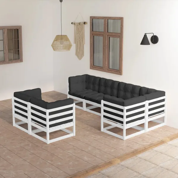 Salon de jardin 7 pcs avec coussins Bois de pin massif
