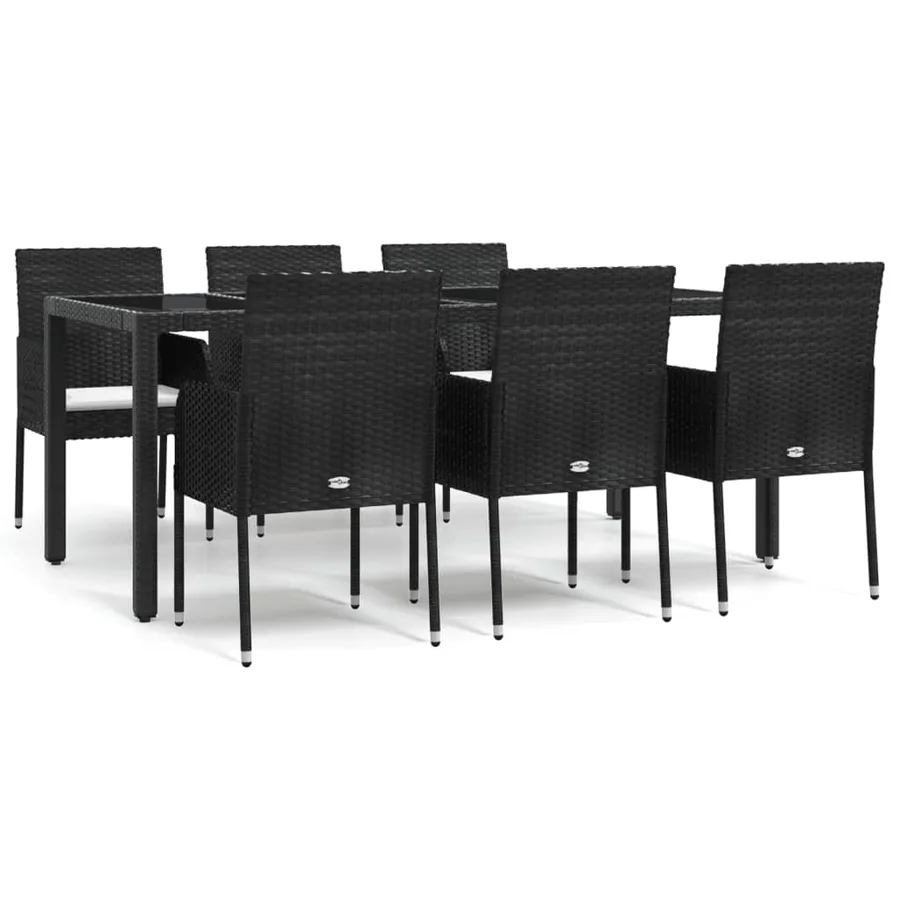 Ensemble à manger de jardin coussins 7pcs Noir Résine tressée - 2