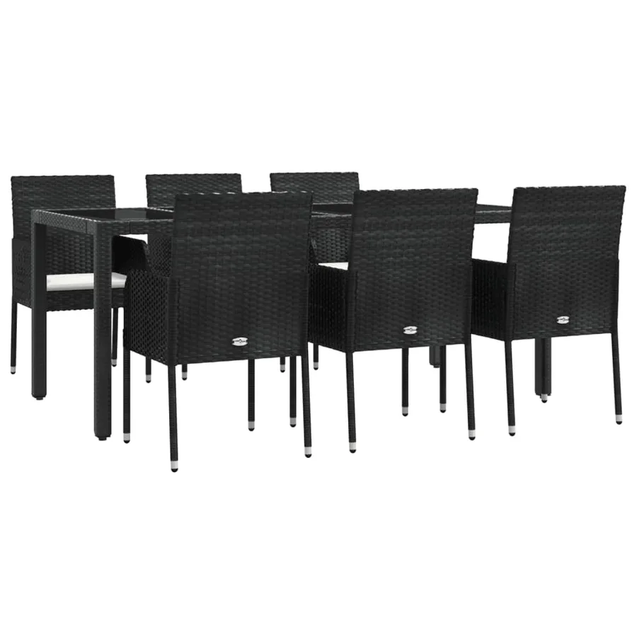 Ensemble à manger de jardin coussins 7pcs Noir Résine tressée - 3