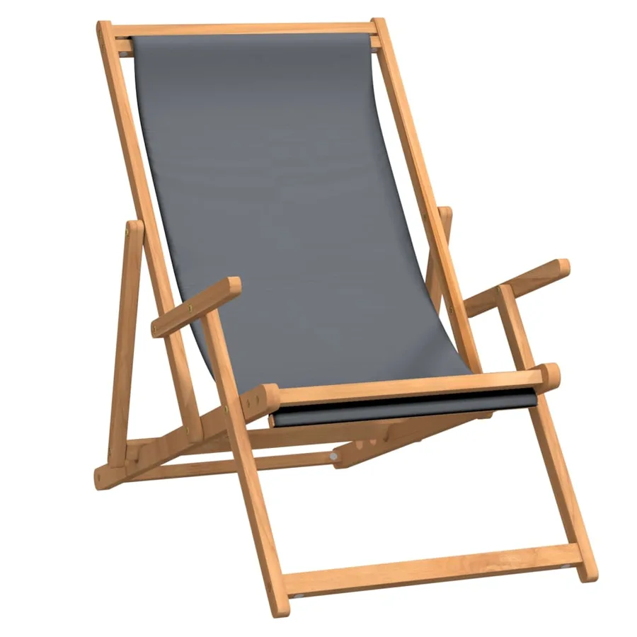 Chaise de plage pliable Bois de teck solide Gris - 2