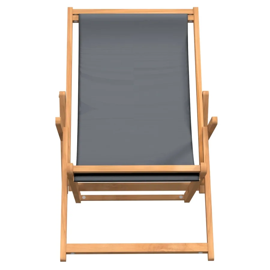 Chaise de plage pliable Bois de teck solide Gris - 3