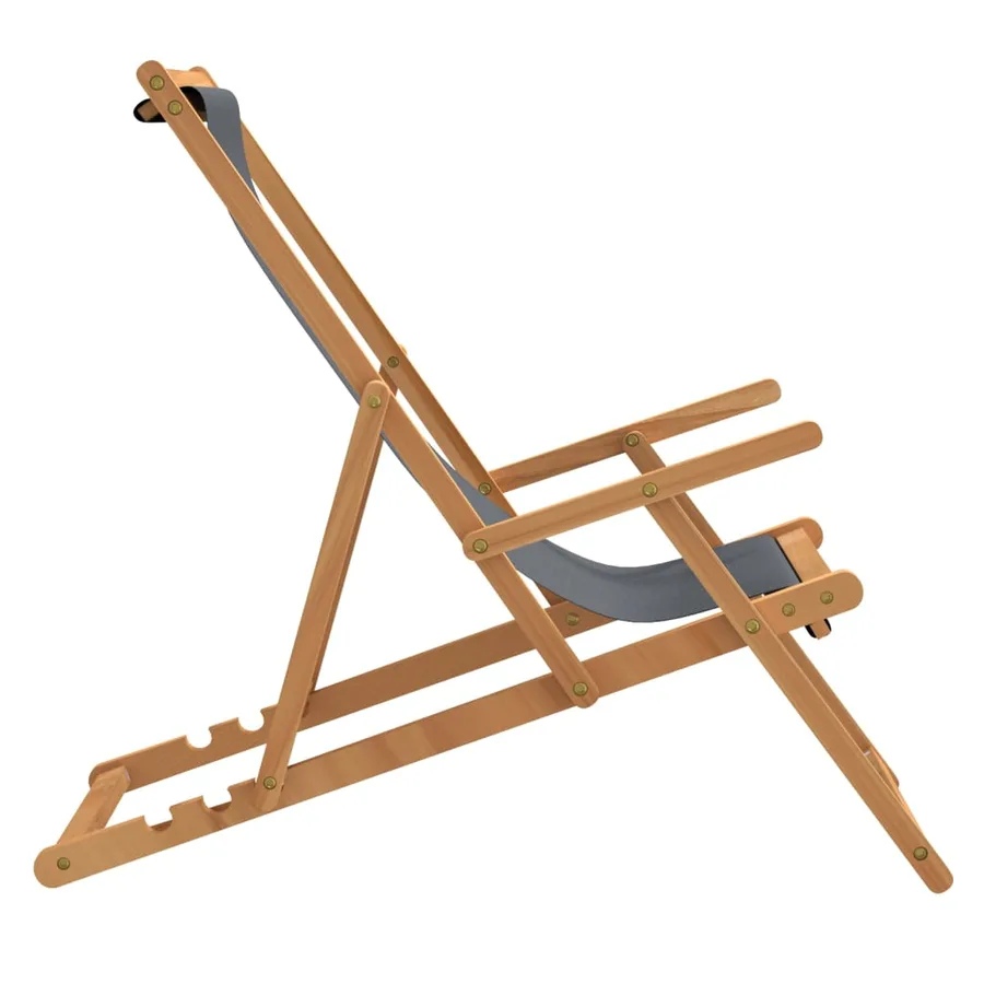 Chaise de plage pliable Bois de teck solide Gris - 4